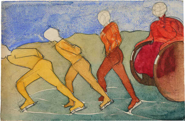 Сотонин Виктор Иванович. Конькобежцы (на оборотной стороне эскиз иллюстрации)